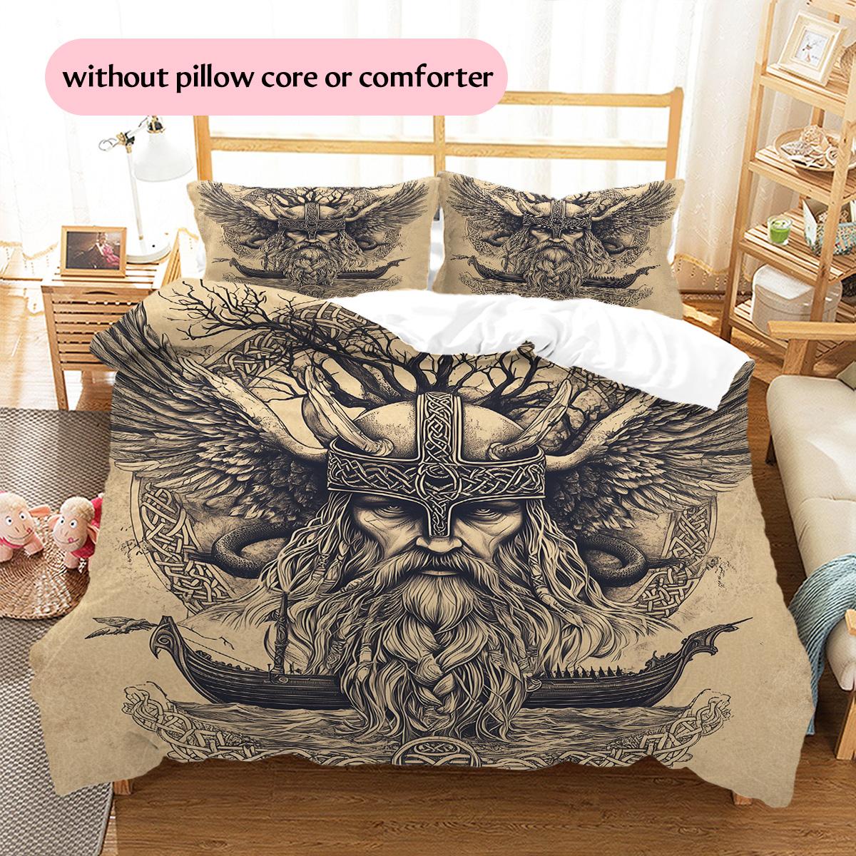 

Viking Figures Pattern Bedding Quilt Set Home Decoration Gift (1 * duvet cover + 2 * pillowcase, without core) 135x200cm