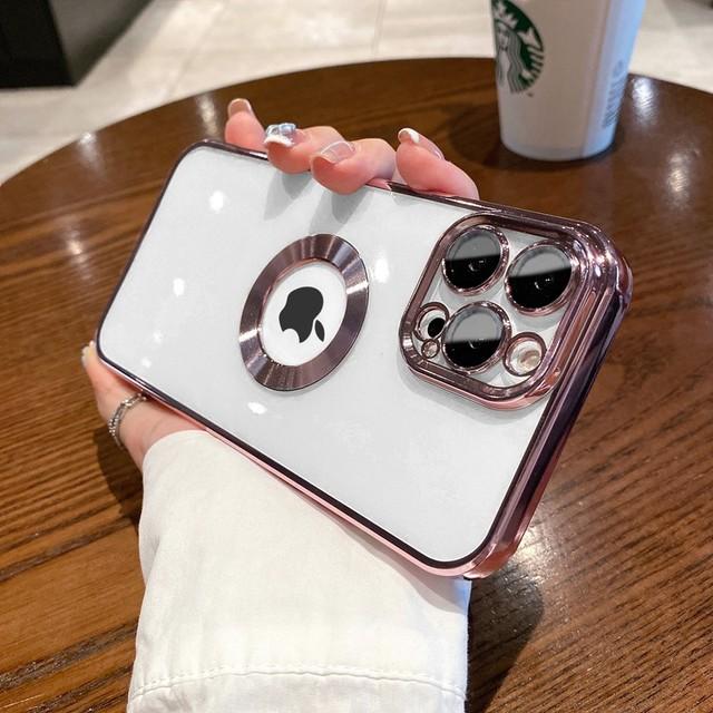 Luxury Logo Hole Soft Silicone Transparent Case For Iphone 14 13 12 11 Pro Max Xr Xs X 7 8 Plus Lens Protection Plating Cover