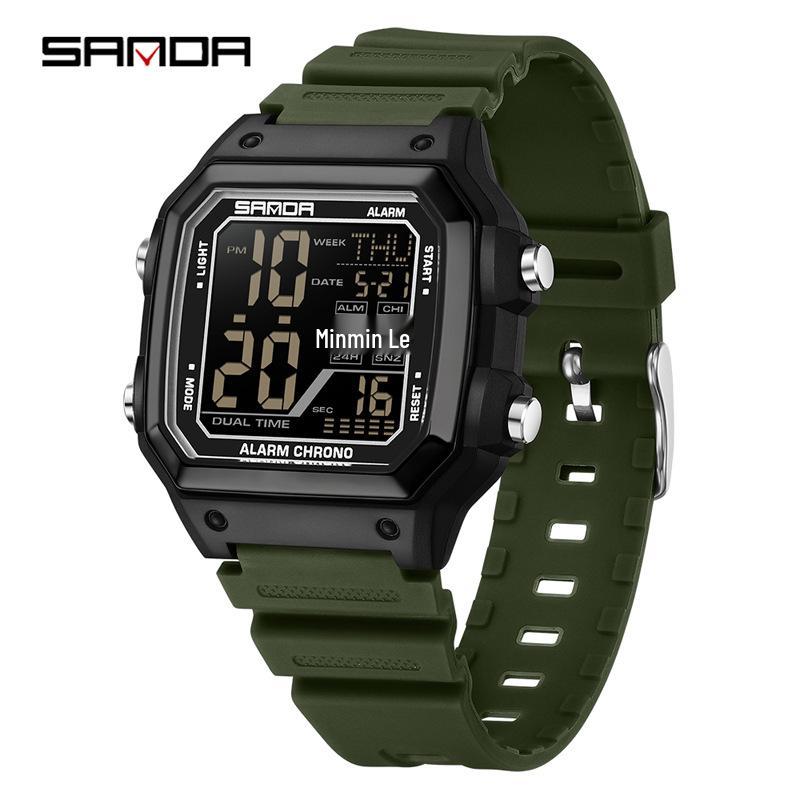 Sanda Men's Outdoor Sports Electronic Watch - Multifunctional, Waterproof, with Countdown and Snooze Feature.