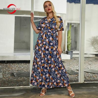 Women Dress Summer Woman Long Dresses Short Sleeve Floral Print Casual Beach Dress Party Dress Plus Size