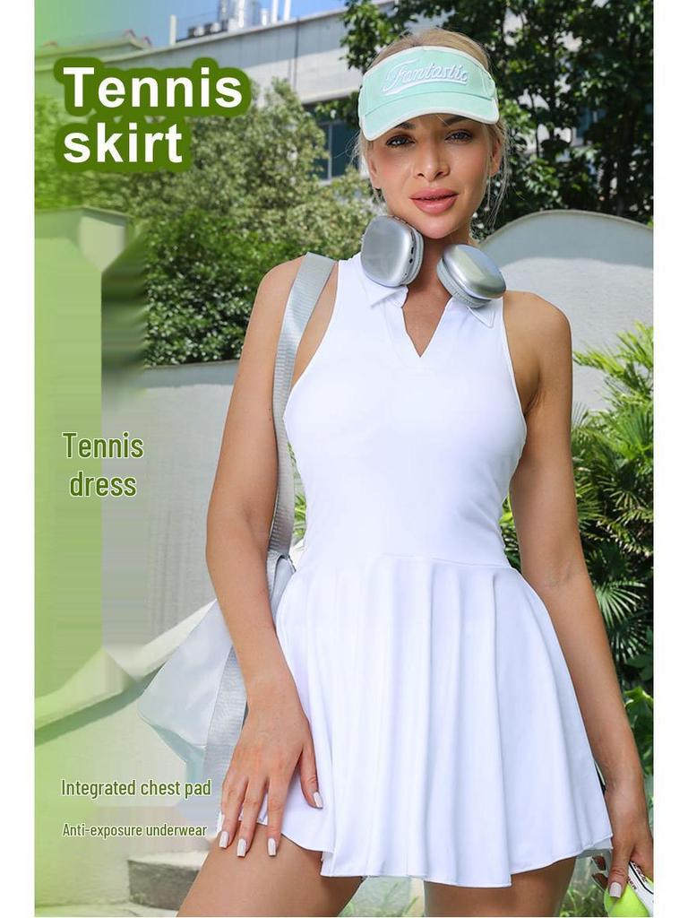 Lulu Tennis Skirt Set for Women with Chest Pads – Ideal for Tennis, Badminton, Yoga, and Outdoor Sports.