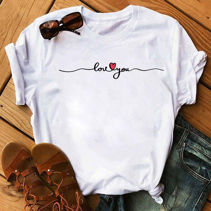 Graphic T-Shirt Women Clothing Harajuku Heart Print Aesthetic Basic O-Neck Tops Casual Tshirt Tee Fashion Roupas Femininas