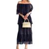 Summer Women Dress Off Shoulder Multi-layer Scattered Cake Hem Ruffle Pleated Solid Color Chiffon Half Sleeves Prom Party Maxi Dress