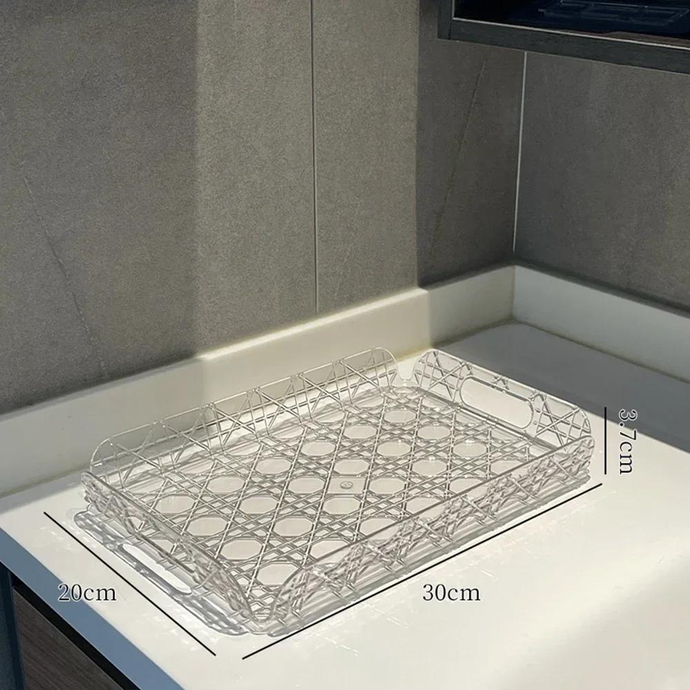 Light Luxury Transparent Acrylic Tray Plaid Jewelry Aromatherapy Storage Plate Living Room Water Cup Trays Desktop Home Decor