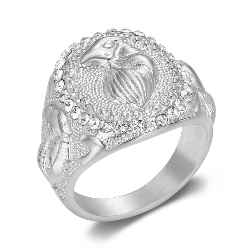 New Hot-Selling Animal Hip-Hop Jewelry Titanium Steel Gold-Plated Diamond-Encrusted Eagle Men's Ring