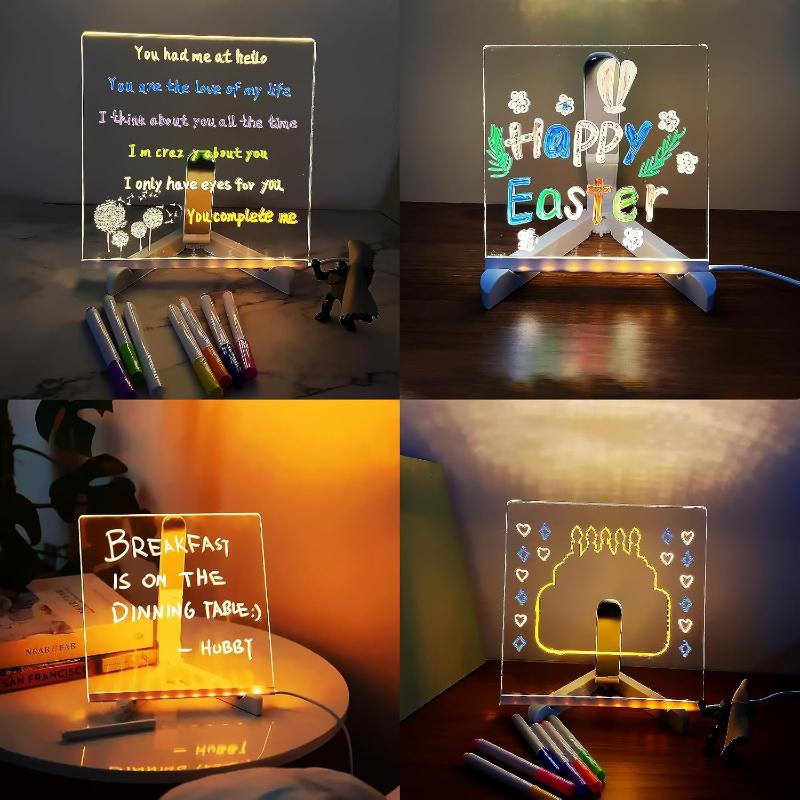 Drawing LED Board with Light, USB Powered Erasable 7 Color Message Note Board for Kids with Markers & Stand, Birthday Xmas Gift