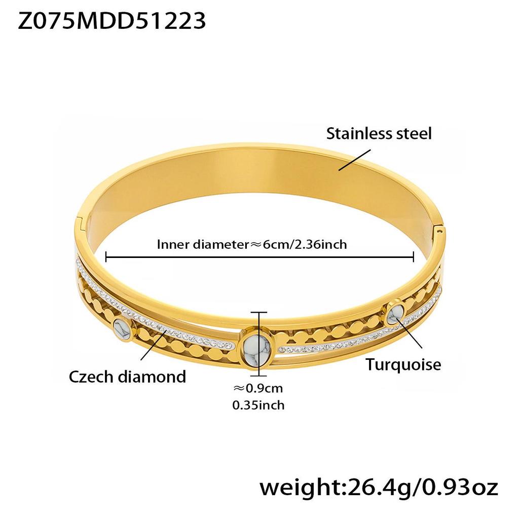 Bransoletka ze stali nierdzewnej platerowanej 18-karatowym złotem z zapięciem w kształcie rombu z cyrkoniami - Geometryczny styl INS Lekki luksusowy biżuteria ręczna