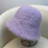 Rabbit hair fisherman hat women's versatile warm water bucket hat autumn and winter show face small basin hat
