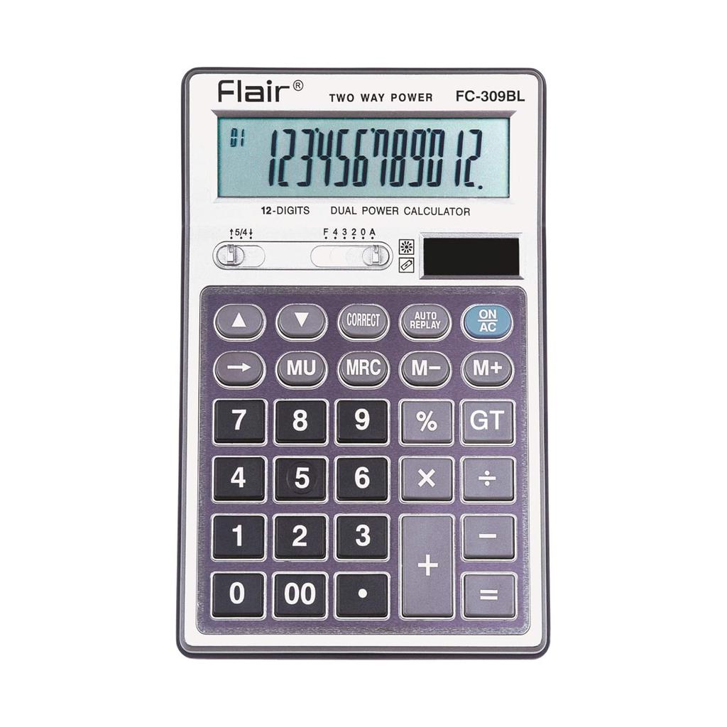 FLAIR FC-309 Desktop Calculator Solar Battery Dual Power 12 Digit Scientific Calculator for School Office Home Shop Use