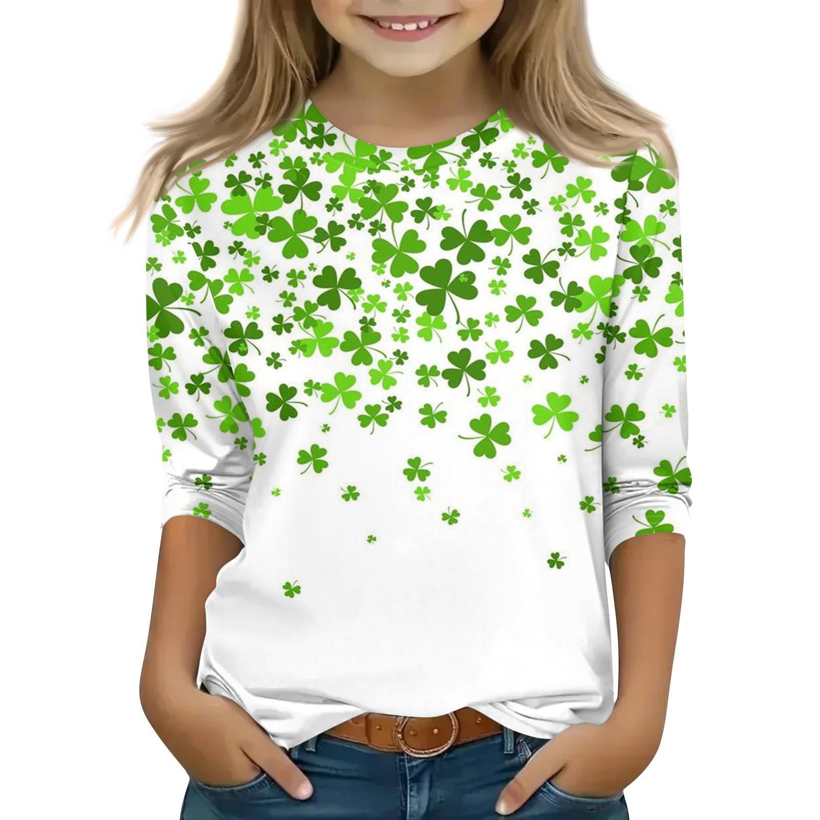 

Топы с принтом для девочек 5-16 лет с круглым вырезом и рукавами 3/4 Футболки Модные топы Наряды Футболки 110 белый