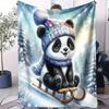 Sled Panda Soft Blanket  Festive Candy Cane  Ornament Themed Fleece Throw for Beds Sofa Home Decor Adults Kids Cozy Warm Gift