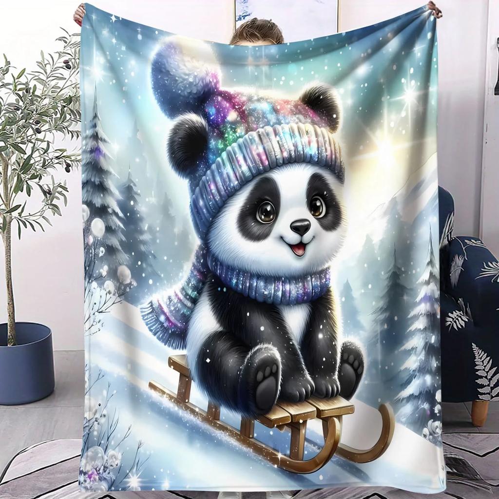 Sled Panda Soft Blanket  Festive Candy Cane  Ornament Themed Fleece Throw for Beds Sofa Home Decor Adults Kids Cozy Warm Gift