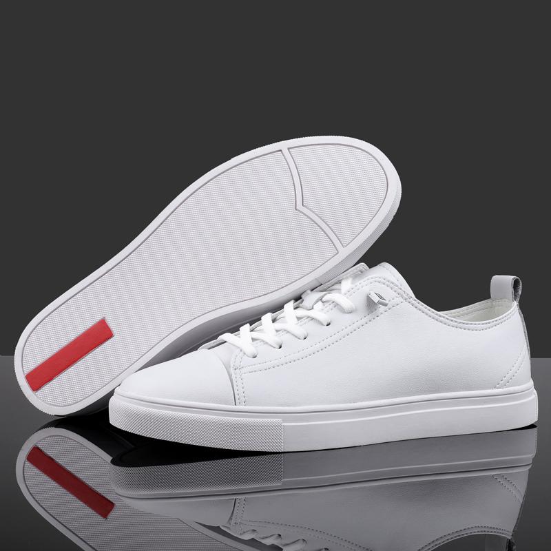 Fashion White Sneakers Men Casual Shoes Genuine Leather Lace-Up Basic Mens Shoes Breathable Leisure Walking Skateboard Flats Man