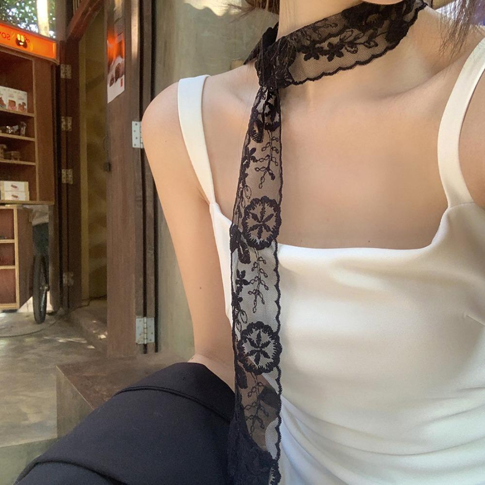 Retro Lace Thin Scarf Coconut Tree Embroidered Scarf Elegant Scarf Headband Outdoor