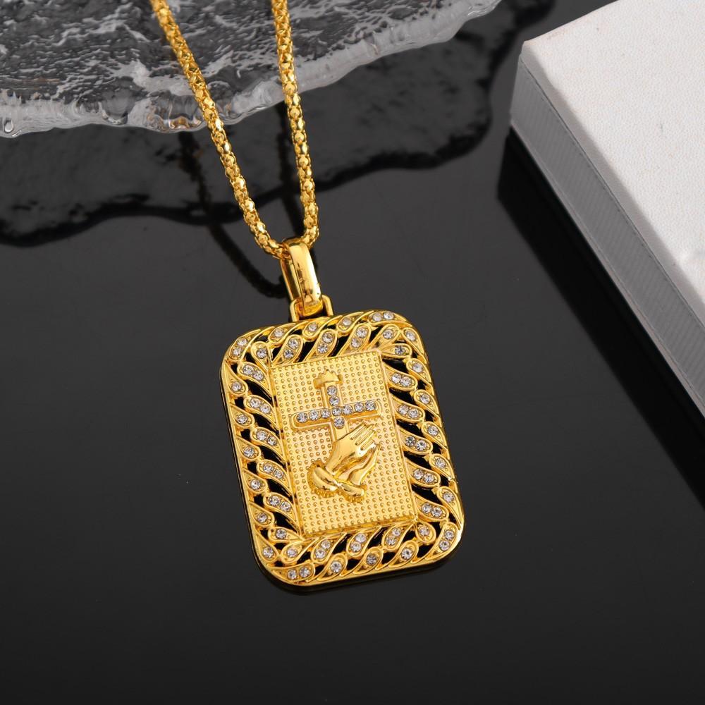 European and American Hip-hop Jewelry Prayer Cross Buddha Hand Necklace Pendant 60CM(Necklace Long)