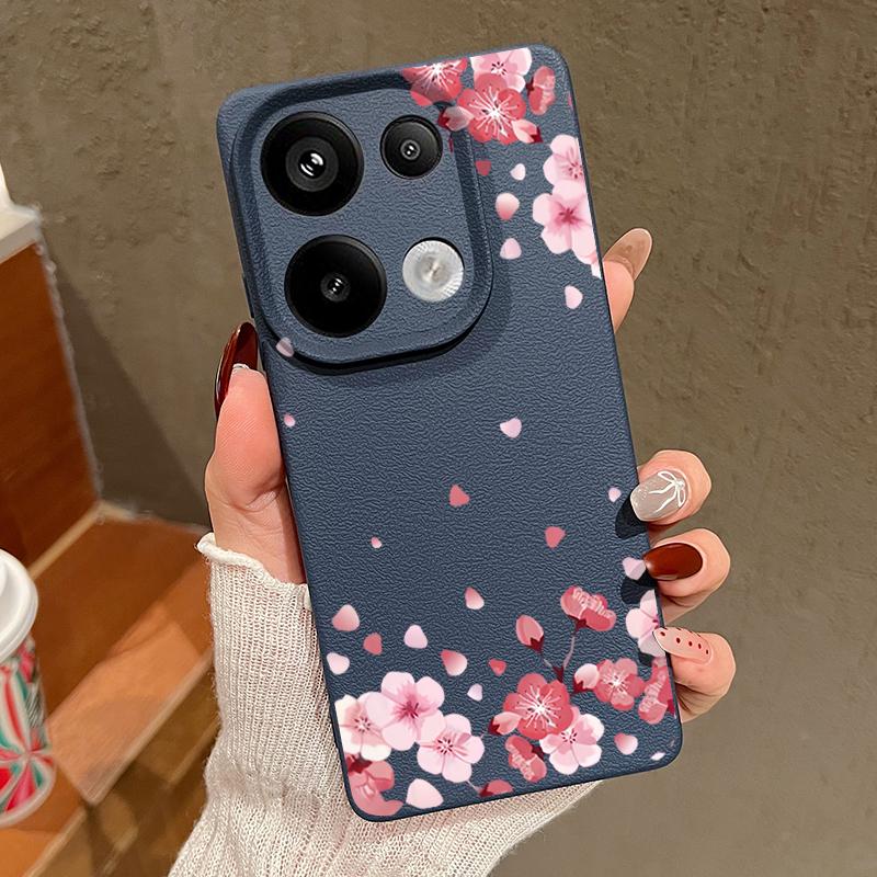 Sakura Blumenmuster Weiche Matte Hülle Für Xiaomi 13T Poco X7 X6 M6 Pro Redmi Note 14 13 Pro 12 11 TPU Ledertextur Stoßfest Schlanke Handyhülle
