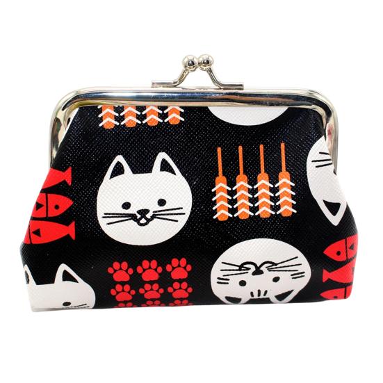 Cartoon Cat Coin Purse, Women Cute Kitten Change Purse, Kiss Lock Small Purse for Coins Cards Folded Cash