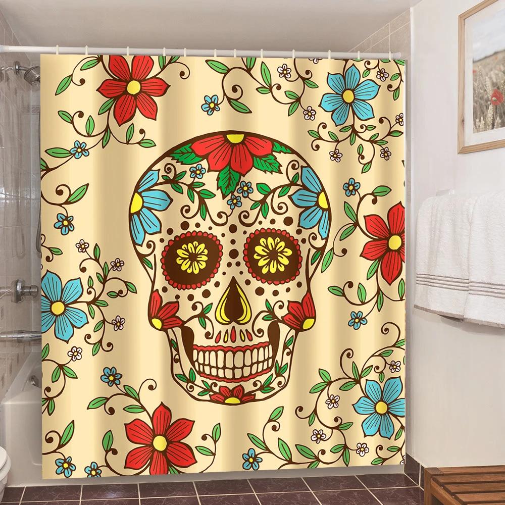 Skull Shower Curtain Waterproof Polyester Fabric Gothic Halloween Sexy Woman Love Print Shower Curtain Cortina De La Ducha
