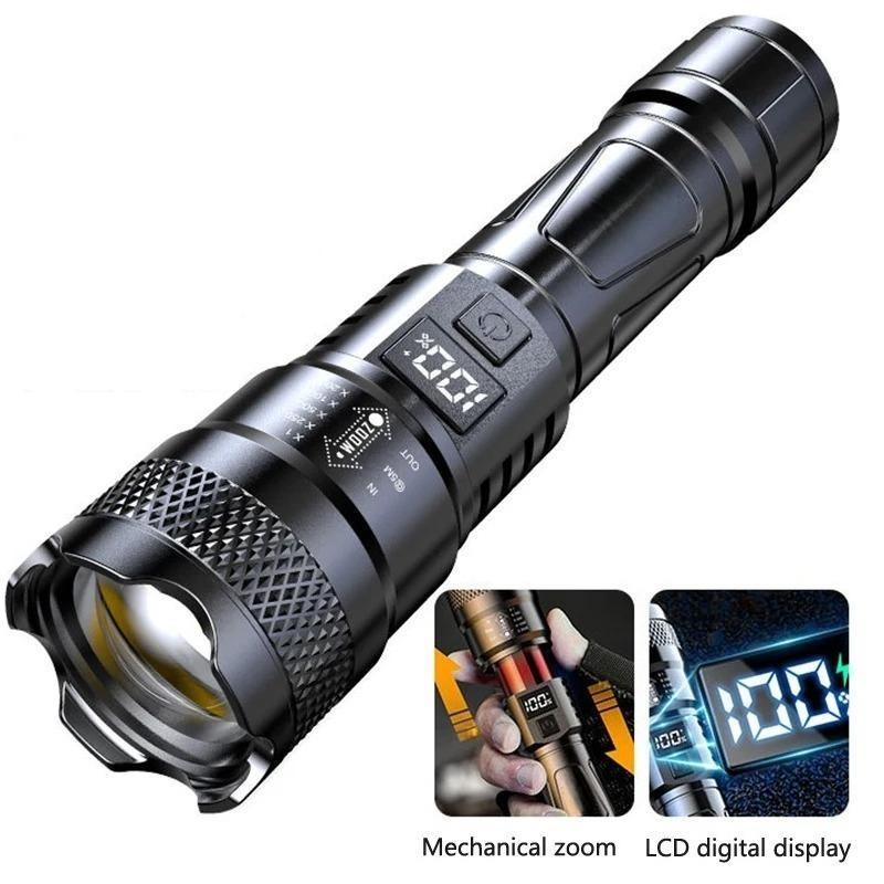 High Power Rechargeable Flashlight Telescopic Zoom Strong Handheld Torch Light Outdoor Camping Emergency Lamp