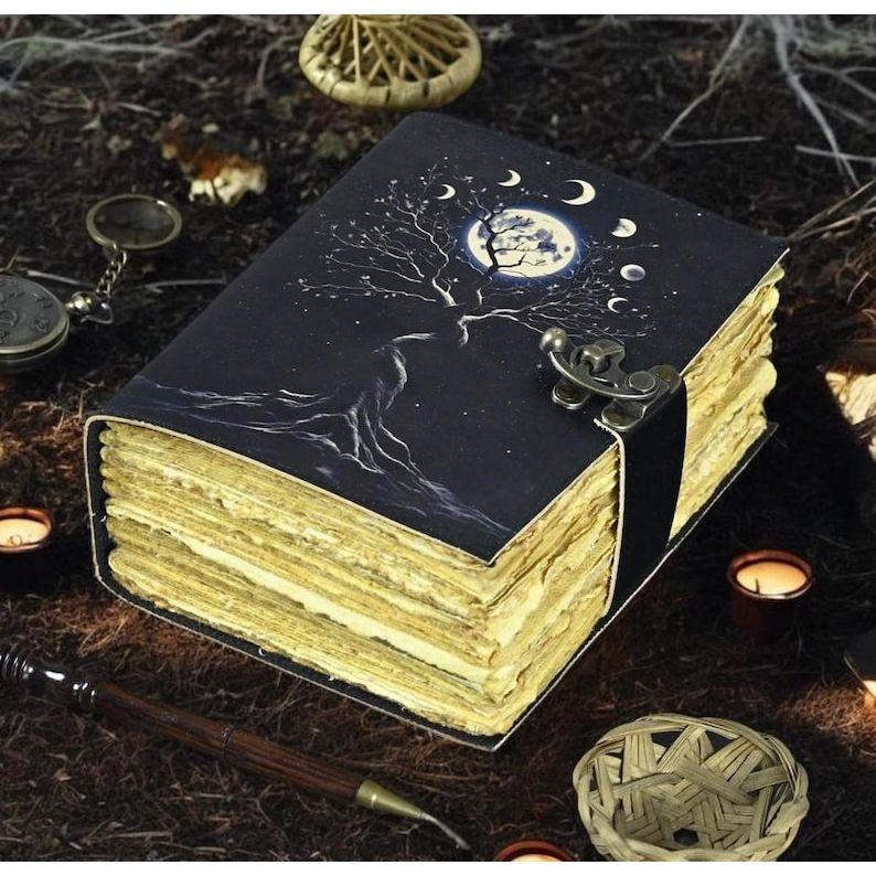 Tree of Life Leather Grimoire Journal: Blank Book of Shadows