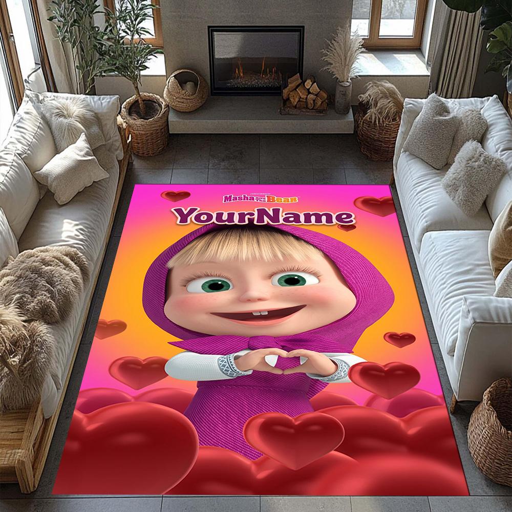 Masha Bear Customize Your Name Floor Mat Design for Study Room Dining Room Kitchen Entryway Antislip Carpet Decorate Offices