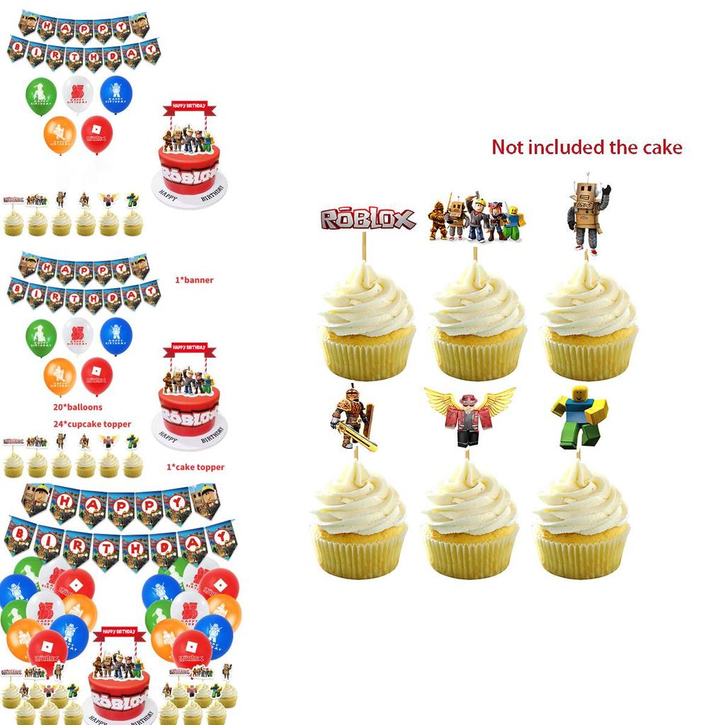 Kit de Fournitures de Fête d'Anniversaire Roblox avec Bannière, Ballons et Décorations de Gâteau Vibrants pour Enfants
