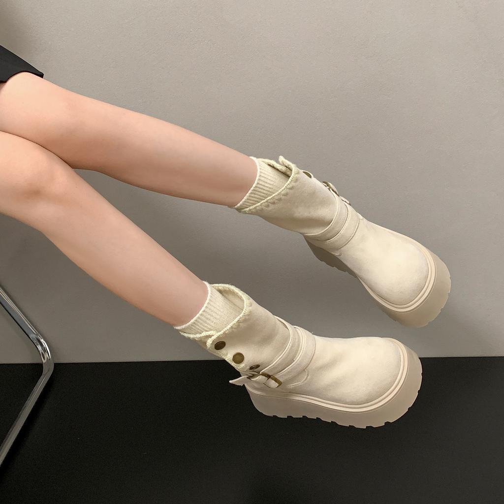 White British style thin thick-soled Martin boots women's 2025 new autumn small man height increase snow short boots