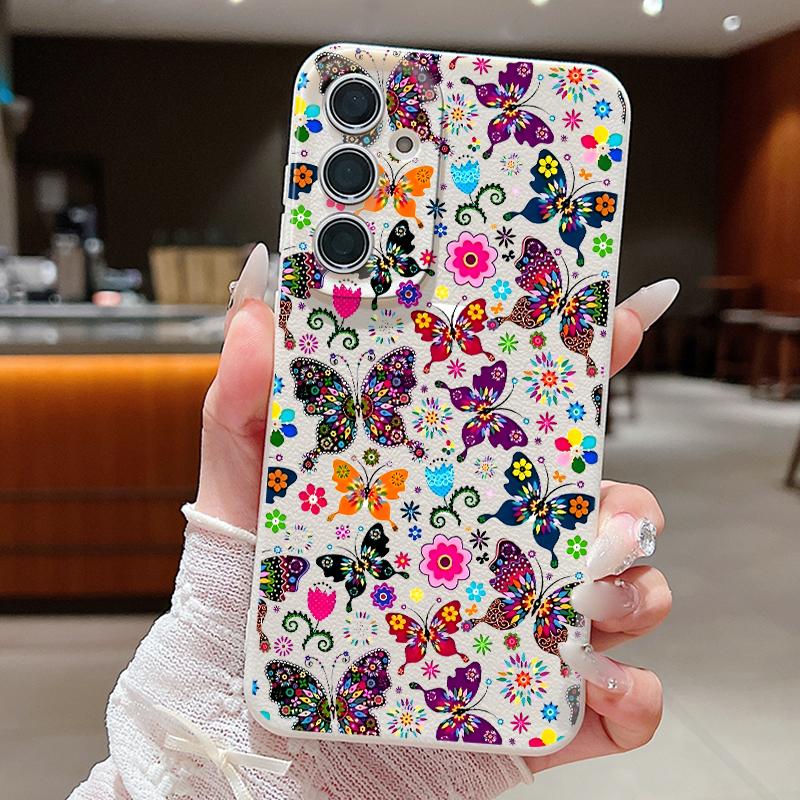Soft Case For Samsung Galaxy A57 A37 A17 A56 A16 A55 A54 A15 A36 A26 INS Retro Butterfly Pattern Leather Texture TPU Phone Cover