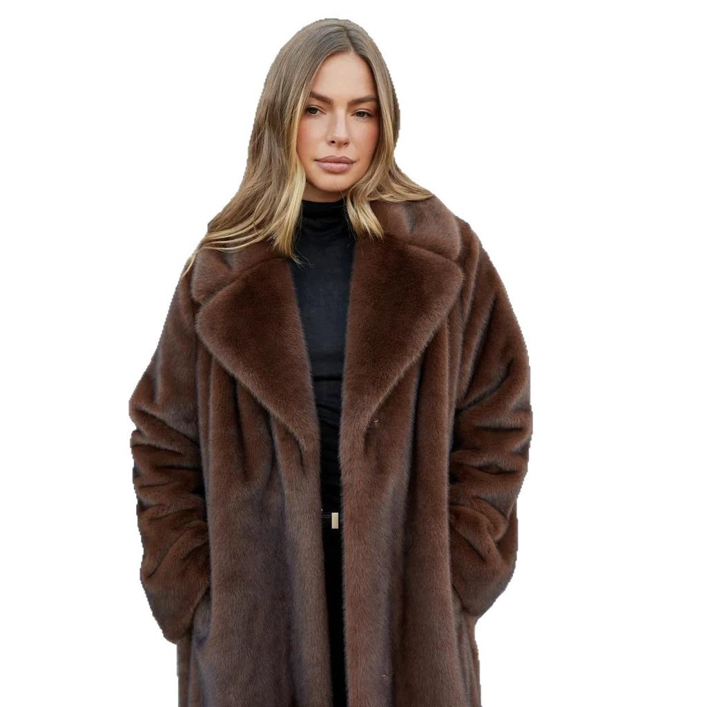 Europe, America, autumn and winter long mink coat warm thickened imitation fur coat daily versatile mink coat