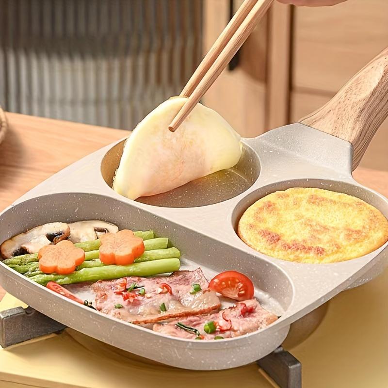 1pc Non-Stick Aluminum Frying Pan 7.5''x7.5'', 3-Section Egg Frying Pan, Pancake Pan, Kitchen Utensil, Kitchen Gadget, Kitchen Accessory with Handle