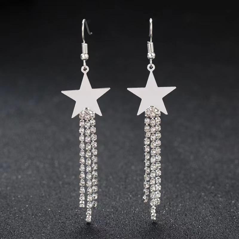 Cross-border new stud earrings, fringed star earrings, peach heart Barbie wholesale jewelry, femininity simple five-pointed star earrings
