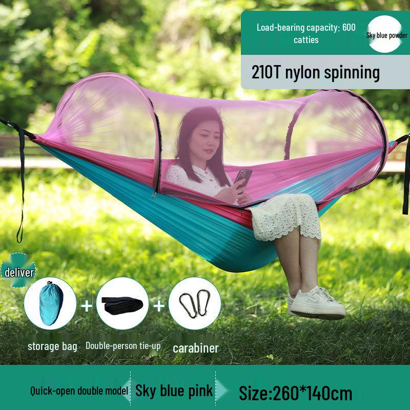 Portable Tear-Resistant Outdoor Hammock with Mosquito Net, Sun Protection, and Anti-Rollover Design for Single/Double Person Camping Swing