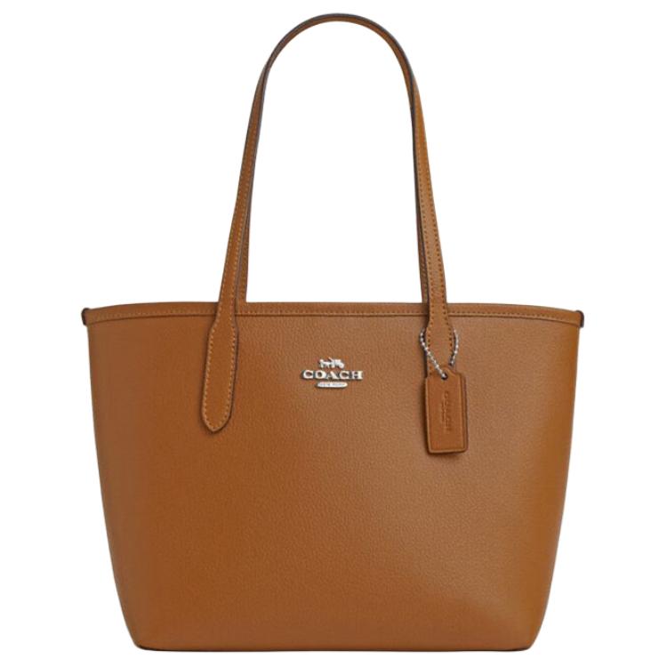 Coach City 23 Metallic Logo Magnetic Closure Leather Tote Bag Women tote Brown CT859-SVQD Basic Set (Bag+Dust Bag)