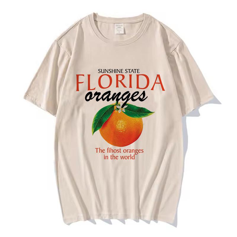 T Shirt Orange Print Tshirt Short Sleeve Crew Neck Casual Top for Summer  Spring Womens Clothing Printed