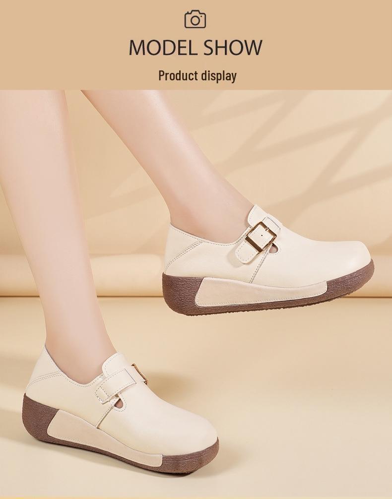 Dámské boty z pravé kůže na robustním podpatku - Jarní/Podzimní Všestranná Módní Ležérní