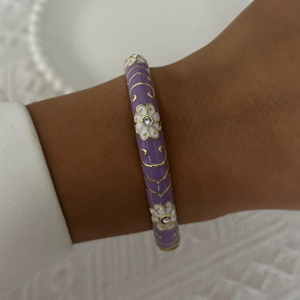 Retro New Trend Enamel Dropped Glaze Flower Texture Bracelet for Women Unique Design Evil Eye Floral Zircon Bangle Party Jewelry
