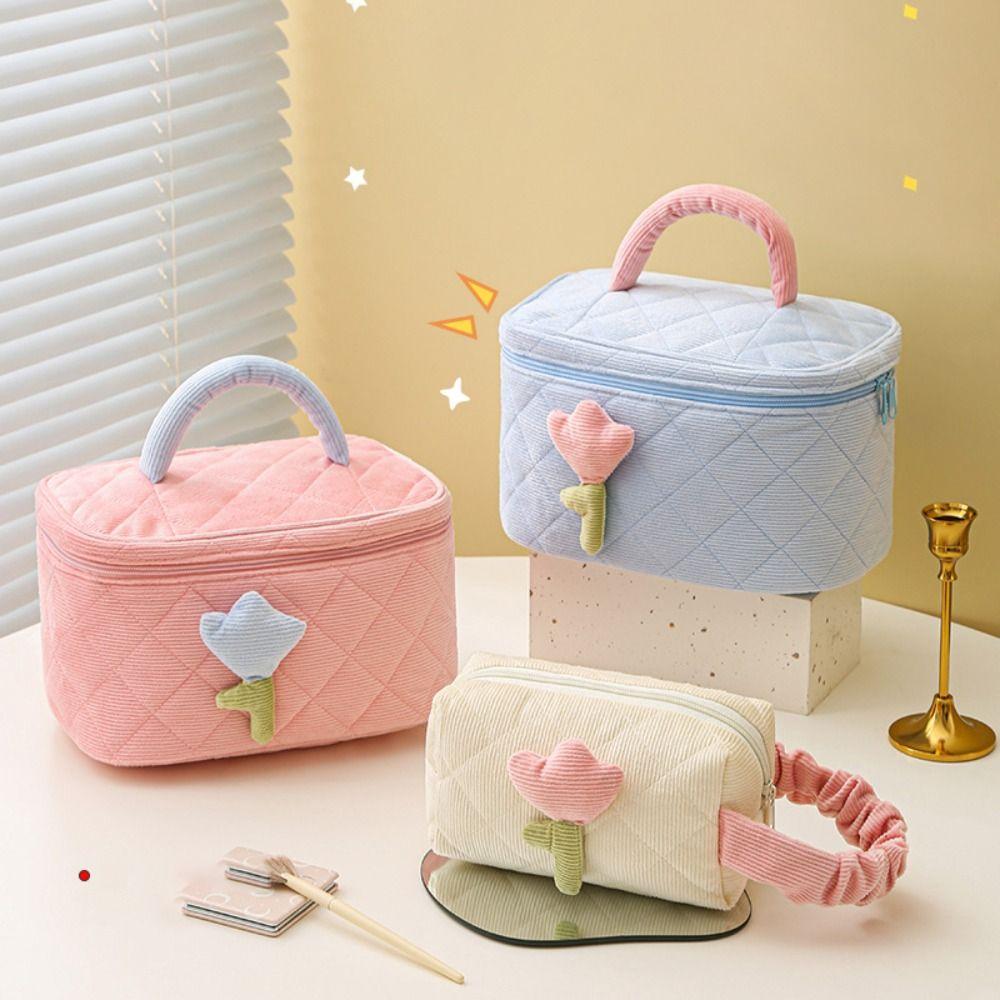 

Zipper Cosmetic Bags Tulip Flowers Women s Storage Cases Make Up Organizer Travel Accessories Beige-Small