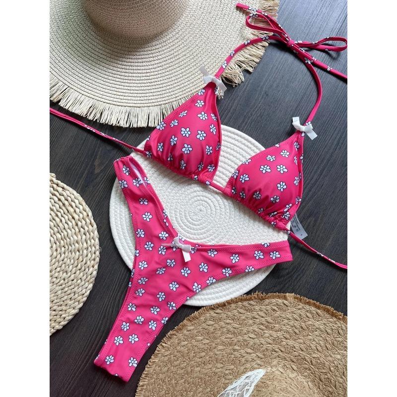 Flowers Printed Halter High Leg Cut Bikini Female Swimsuit Women Swimwear Two-pieces Bikini set Bather Bathing Suit Swim S