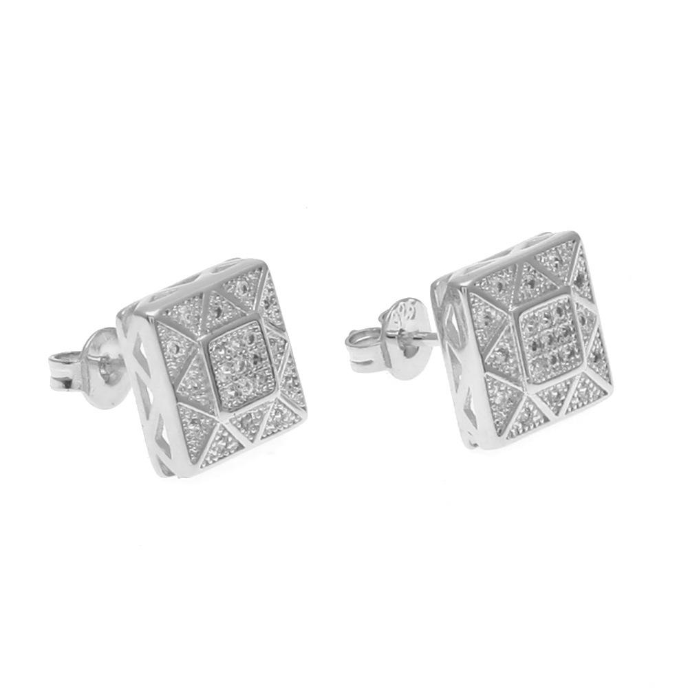 Source Hip-hop tide brand copper gold-plated square micro-inlaid zircon stud earrings hiphop earrings