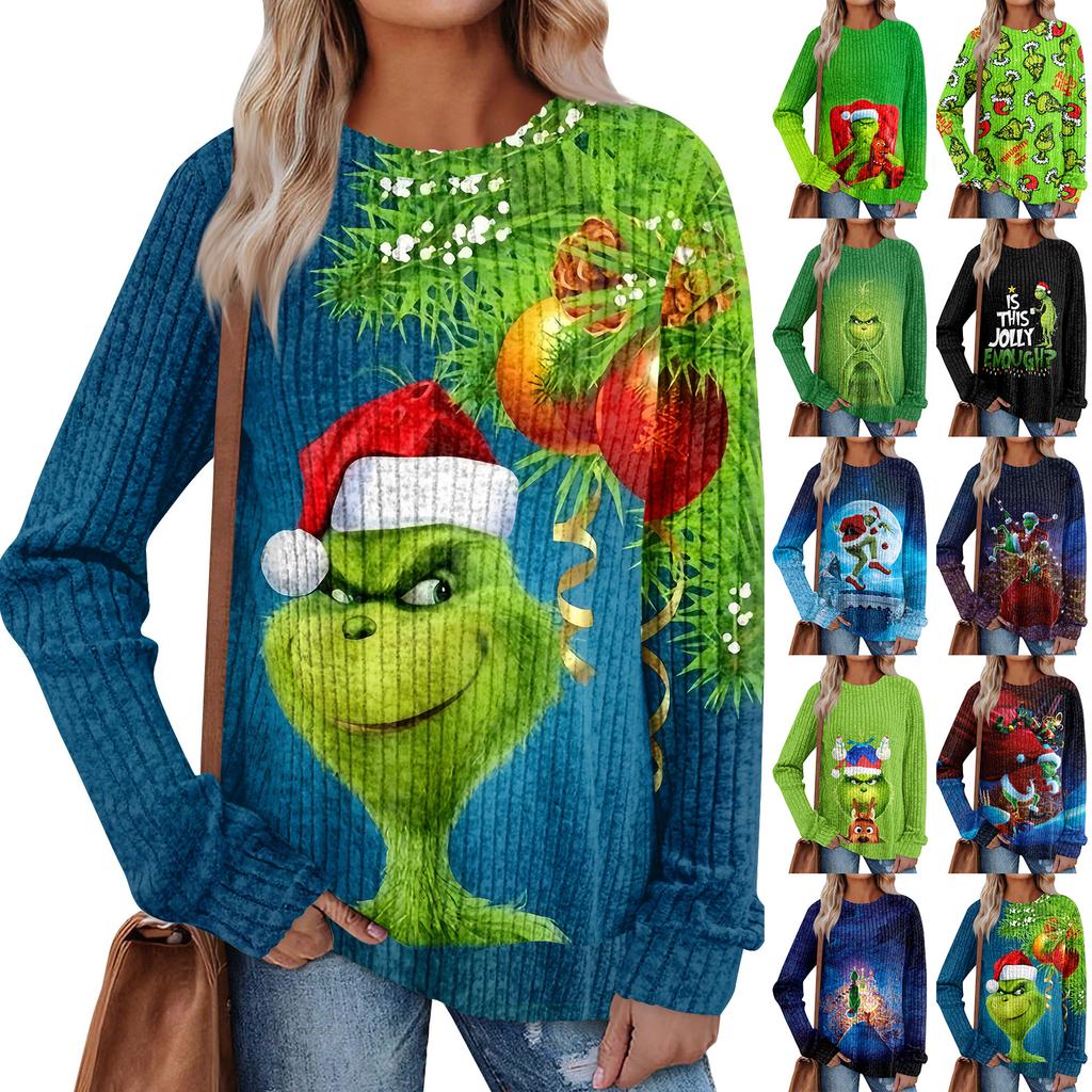 Women's Printed Lightweight Brushed-Cotton Round Neck Top