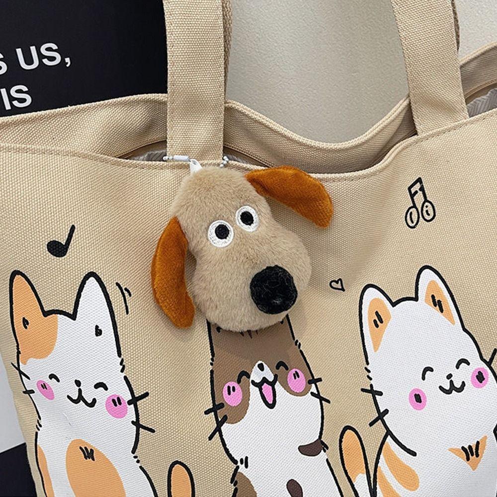 Cute Cartoon Canvas Bag for Women Large Capacity Versatile Shoulder Bag Casual Handbag Commuting Tote Bag Cat Shoulder Bag