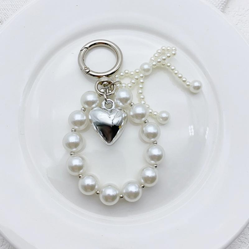 Stylish Bowknot Keychain Faux Pearls Bowtie Pendant for Women's Handbags and Backpacks Colorful Key Chain Bag Ornament