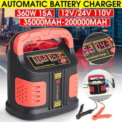 12V/24V Car Battery Charger Booster 360W Electric Emergency Intelligent Pulse ABS LCD Battery Circuit Protection EU /US PLUG