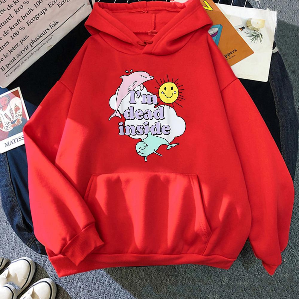 I'm Dead Inside Dolphin Sweatshirt Unisex/wo Unisex Lose Pullover Kawaii Cartoon Kleidung Beliebte Anime Hoodie Herbst Casual Hoody