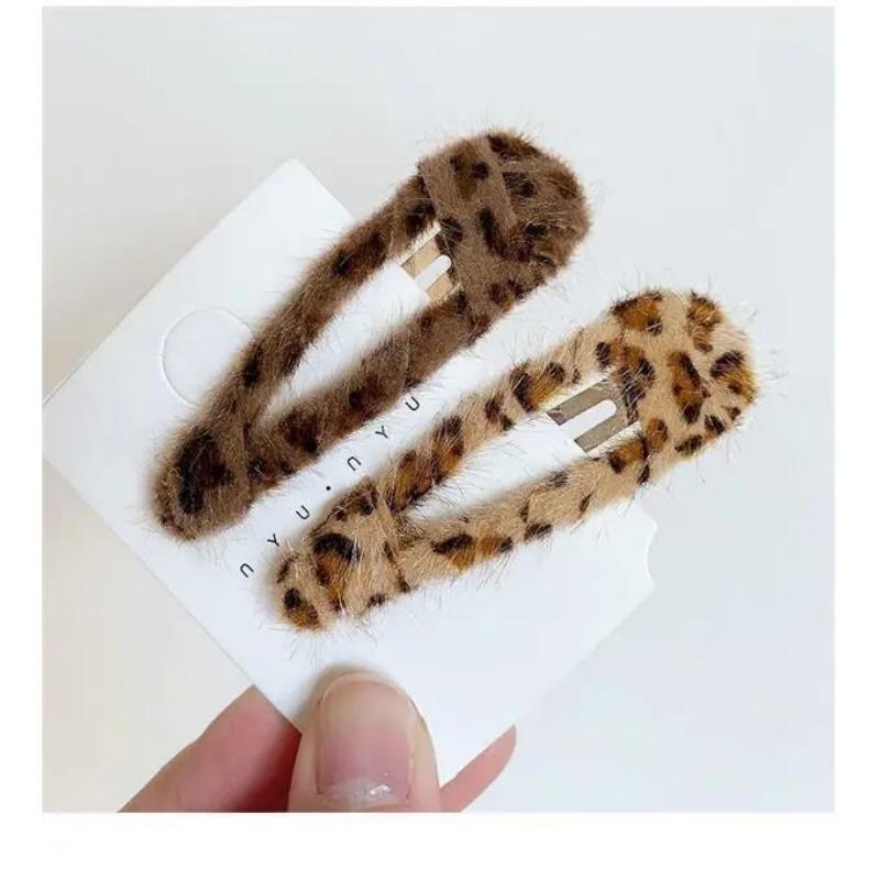 2 ks Korejské plyšové sponky do vlasů s leopardím vzorem Dámské osobité sponky Pokrývky hlavy Dívčí vlasové doplňky