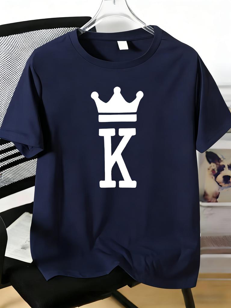 Unisexs Tee Crown Letter K Simple Graphic Art Print Cotton Short Sleeve Male Casual Streetwear Outdoor Daily Basic Fashion Top Wear