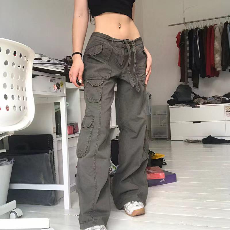 

High-Quality European & American Women s High-Waist Multi-Pocket Fashion Slim Trousers XXL сірий колір