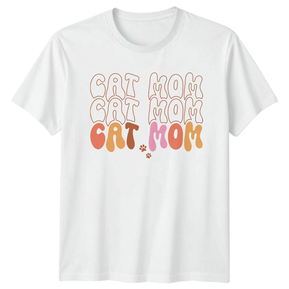 Cat Mom Groovy Text TShirt Unisexs Unisexs Cat Lover Shirt a S