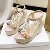 Bohemian sandals women's spring summer new slope heel platform rhinestone fish mouth sandals large size sandals