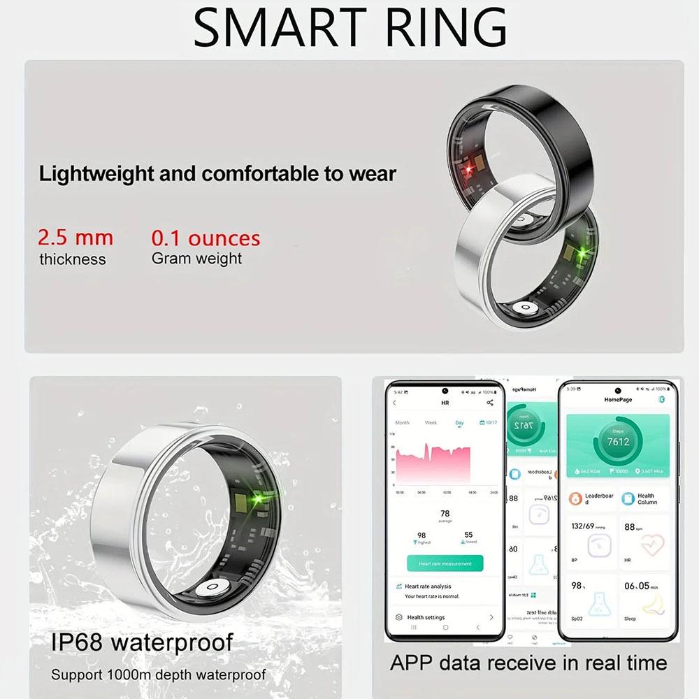 Unisex Waterproof Smart Fitness Ring: Heart Rate & Blood Oxygen Tracker, Multi-Mode Sport Accessory